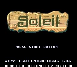 Écran titre du jeu Soleil, affichant une partie de murale ancienne avec le nom du jeu écrit en lettres stylilsées