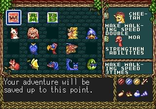 Capture d'écran de l'inventaire dans le jeu. On y lister les alliés, leurs pouvoirs, et les médailles obtenus après avoir vaincu des boss