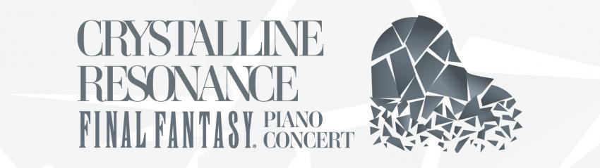 Image stylisée d'une piano qui se brise, avec le texte affichant "Crystalline Resonance Final Fantasy Piano Concert"